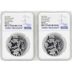 Lot of (2) 2018 Niue $2 Star Wars Stormtrooper Silver Coins NGC MS70 Early Relea