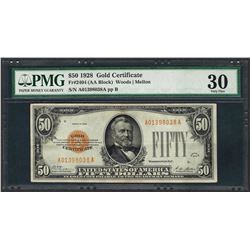 1928 $50 Gold Certificate Note Fr.2404 PMG Very Fine 30