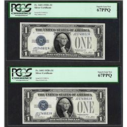 (2) Consecutive 1928A $1 Funnyback Silver Certificate Notes PCGS Superb Gem New