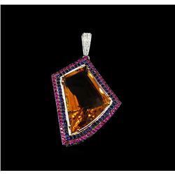 18KT White Gold 57.63 ctw Citrine Quartz, Sapphire and Diamond Pendant