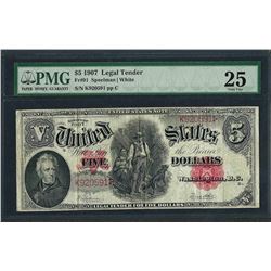1907 $5 Woodchopper Legal Tender Note Fr.91 PMG Very Fine 25