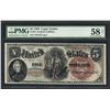 Image 1 : 1880 $5 Woodchopper Legal Tender Note Fr.70 PMG Choice About Uncirculated 58 Net
