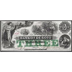 1863 $3 Bank of Desoto Obsolete Note