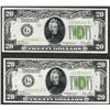 Image 1 : Lot of (2) Consecutive 1928B $20 Federal Reserve Notes Light Green Seal