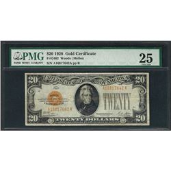 1928 $20 Gold Certificate Note Fr.2402 PMG Very Fine 25