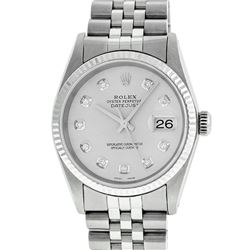 Rolex Mens 36mm Stainless Steel Silver Diamond Datejust Wristwatch