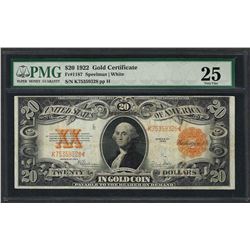 1922 $20 Gold Certificate Note Fr.1187 PMG Very Fine 25