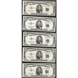 Lot of (5) 1953 $5 Silver Certificate Notes
