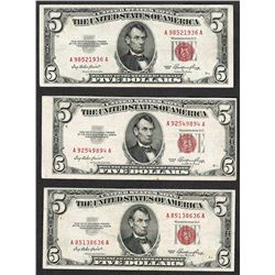 Lot of (3) 1953 $5 Legal Tender Notes