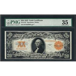 1922 $20 Gold Certificate Note Fr.1187 PMG Choice Very Fine 35