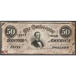 1864 $50 Confederate States of America Note