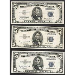 Lot of (3) 1953A $5 Silver Certificate Notes