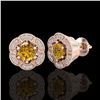 Image 2 : 1.51 CTW Intense Fancy Yellow Diamond Art Deco Stud Earrings 18K Rose Gold - REF-178W2F - 37967