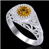 Image 1 : 1.07 CTW Intense Fancy Yellow Diamond Engagement Art Deco Ring 18K White Gold - REF-200W2F - 37476