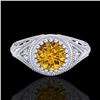 Image 2 : 1.07 CTW Intense Fancy Yellow Diamond Engagement Art Deco Ring 18K White Gold - REF-200W2F - 37476