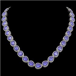 44.8 CTW Tanzanite & Diamond Halo Necklace 10K White Gold - REF-1134K9W - 41195