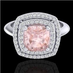 1.92 CTW Morganite & Micro VS/SI Diamond Pave Halo Ring 18K White Gold - REF-72Y5K - 20765
