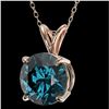 Image 2 : 2 CTW Certified Intense Blue SI Diamond Solitaire Necklace 10K Rose Gold - REF-343Y2K - 33237