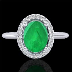2 CTW Emerald & Micro Pave VS/SI Diamond Ring Solitaire Halo 18K White Gold - REF-56Y9K - 21009