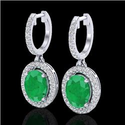 4.25 CTW Emerald & Micro Pave VS/SI Diamond Earrings Halo 18K White Gold - REF-112X8T - 20322