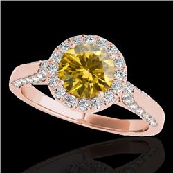 2.15 CTW Certified Si/I Fancy Intense Yellow Diamond Solitaire Halo Ring 10K Rose Gold - REF-418X2T 