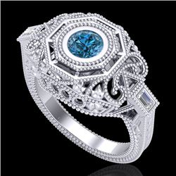 0.75 CTW Fancy Intense Blue Diamond Solitaire Art Deco Ring 18K White Gold - REF-172M8H - 37817