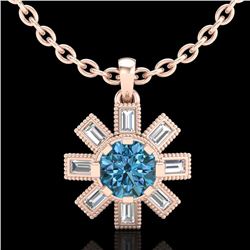 1.33 CTW Fancy Intense Blue Diamond Solitaire Art Deco Necklace 18K Rose Gold - REF-161Y8K - 37874