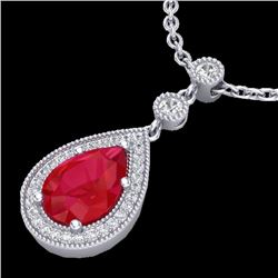 2.75 CTW Ruby & Micro Pave VS/SI Diamond Necklace Designer 18K White Gold - REF-57F3N - 23138