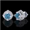 Image 2 : 2.75 CTW Fancy Intense Blue Diamond Micro Pave Stud Earrings 18K White Gold - REF-236X4T - 37628