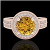 Image 2 : 2.8 CTW Intense Fancy Yellow Diamond Engagement Art Deco Ring 18K Rose Gold - REF-327M3H - 38009