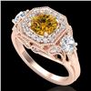 Image 1 : 2.11 CTW Intense Fancy Yellow Diamond Art Deco 3 Stone Ring 18K Rose Gold - REF-283A6X - 38303