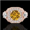 Image 2 : 2.11 CTW Intense Fancy Yellow Diamond Art Deco 3 Stone Ring 18K Rose Gold - REF-283A6X - 38303