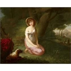 Német festo, 19. sz. eleje - Pásztorlány kutyával