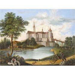 Magyar festo, 19. sz. elso fele - Folyópart várossal és alakokkal