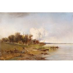 Mészöly Géza (Sárbogárd, 1844 - Jobbágyi, 1887) - Folyóparti táj horgászó kisfiúval