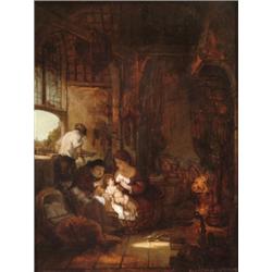 Bruck Lajos (Pápa, 1846 - Budapest, 1910), Rembrandt után - Asztalosmester és családja, 1875