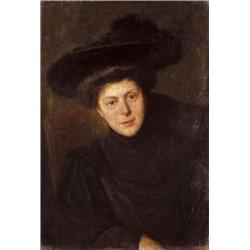 Magyar festo, 1900 körül - Fekete kalapos hölgy portréja