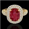 Image 1 : 3.50 CTW Ruby & Micro Pave VS/SI Diamond Halo Ring 18K Yellow Gold - REF-143Y6K - 20722