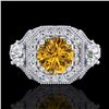 Image 2 : 2.11 CTW Intense Fancy Yellow Diamond Art Deco 3 Stone Ring 18K White Gold - REF-283M6H - 38302