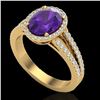 Image 2 : 3 CTW Amethyst & Micro VS/SI Diamond Halo Solitaire Ring 18K Yellow Gold - REF-67W6F - 20928