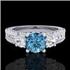 Image 2 : 2.07 CTW Intense Blue Diamond Solitaire Art Deco 3 Stone Ring 18K White Gold - REF-254W5F - 37782