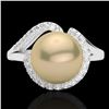 Image 1 : 0.27 CTW VS/SI Diamond & Golden Pearl Designer Ring 18K White Gold - REF-50M8H - 22618