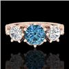 Image 2 : 2.18 CTW Intense Blue Diamond Solitaire Art Deco 3 Stone Ring 18K Rose Gold - REF-254X5T - 38112