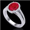 Image 2 : 3 CTW Ruby & Micro Pave VS/SI Diamond Halo Solitaire Ring 18K White Gold - REF-78F2N - 20947