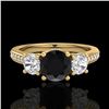 Image 2 : 1.67 CTW Fancy Black Diamond Solitaire Art Deco 3 Stone Ring 18K Yellow Gold - REF-156W4F - 37809