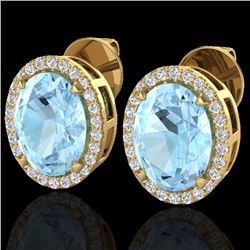 5.50 CTW Aquamarine & Micro VS/SI Diamond Halo Earrings 18K Yellow Gold - REF-96K4W - 20241