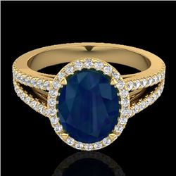 3 CTW Sapphire & Micro Pave VS/SI Diamond Halo Solitaire Ring 18K Yellow Gold - REF-78X2T - 20950