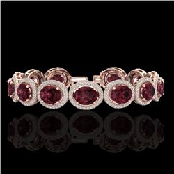 27 CTW Garnet & Micro Pave VS/SI Diamond Bracelet 10K Rose Gold - REF-360K2W - 22689