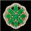 Image 2 : 4 CTW Emerald & VS/SI Diamond Cluster Designer Halo Ring 10K Yellow Gold - REF-60W9F - 20780