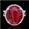 Image 1 : 12 CTW Ruby & Micro Pave VS/SI Diamond Halo Ring 18K White Gold - REF-143N6Y - 20965